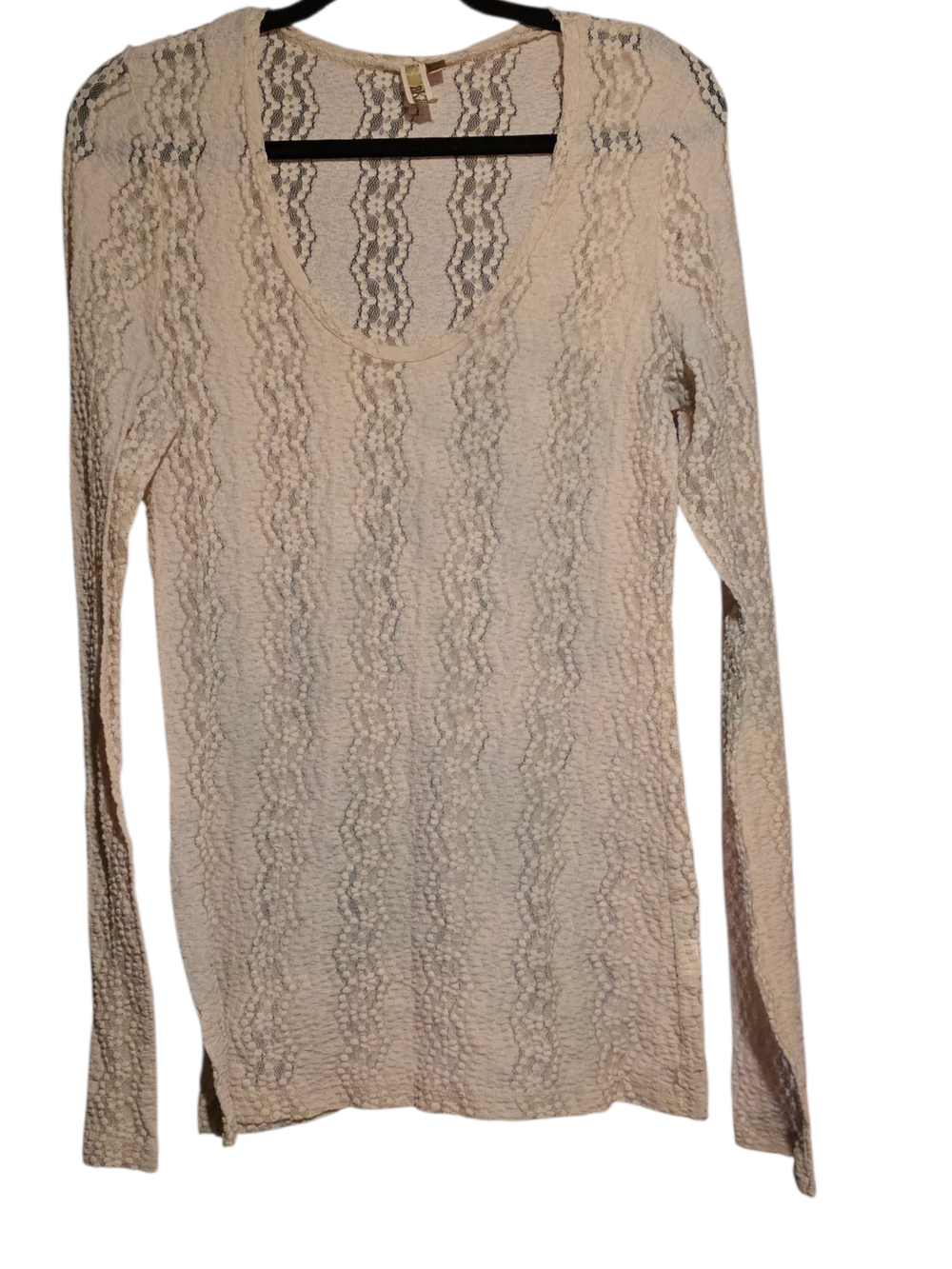 BKE Cream Lace Long-Sleeve Scoop Neck Top